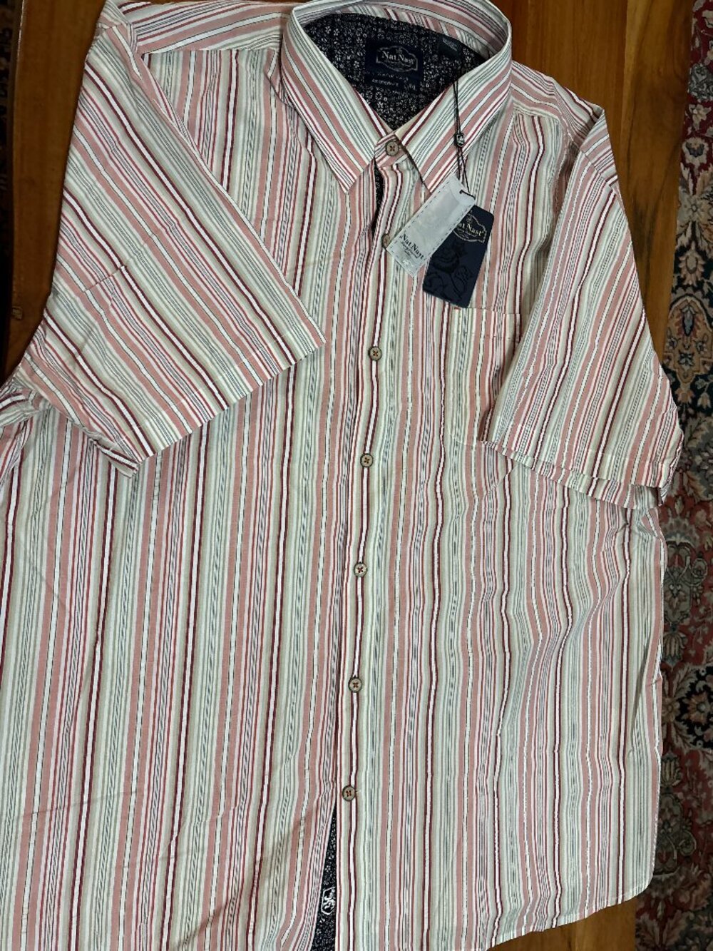 Nat Nast Men's XXL Striped Short Sleeve Cotton Button -up Shirt NWT